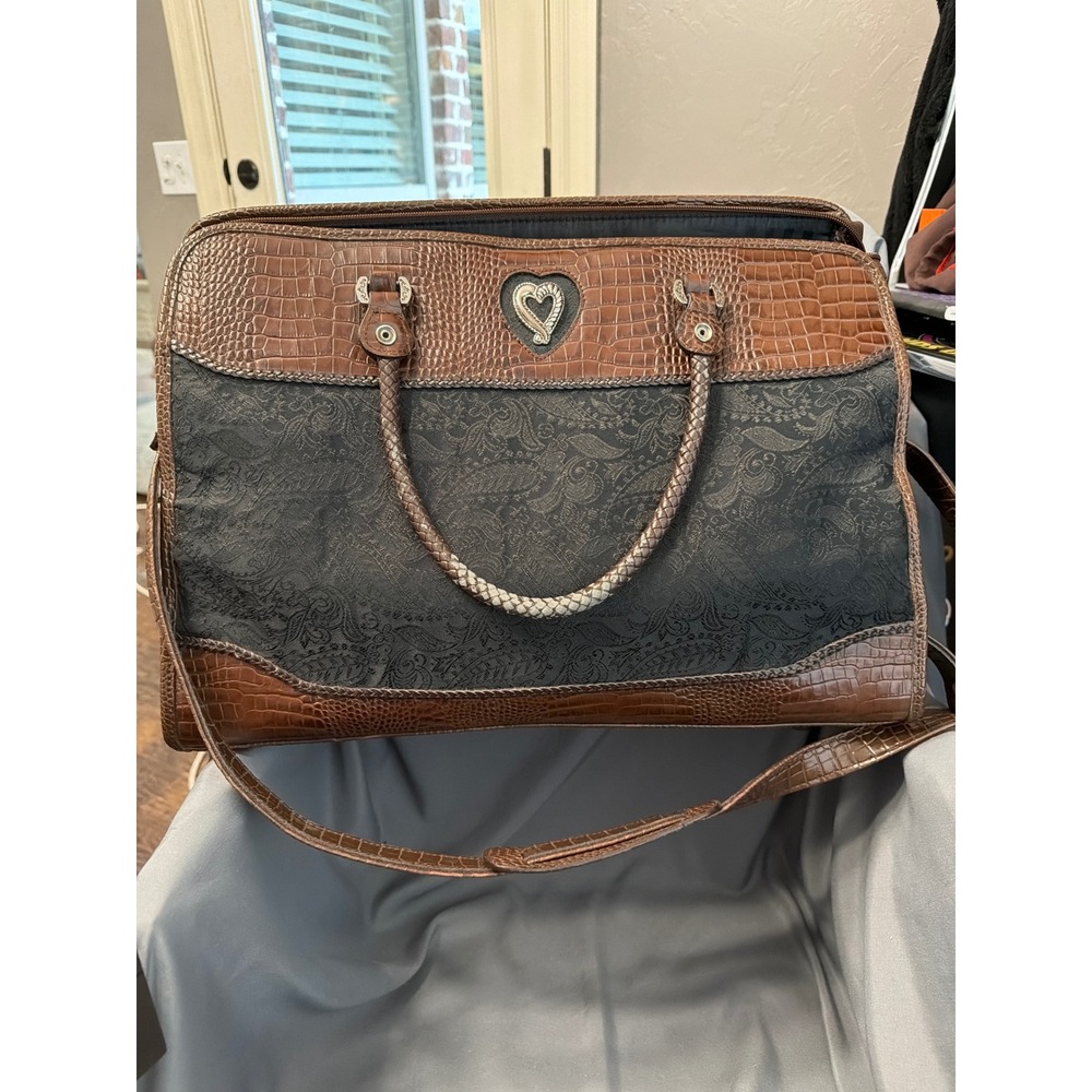 Brighton Laptop Bag Brown Croc Embossed Black Paisley Heart Work Tote Large